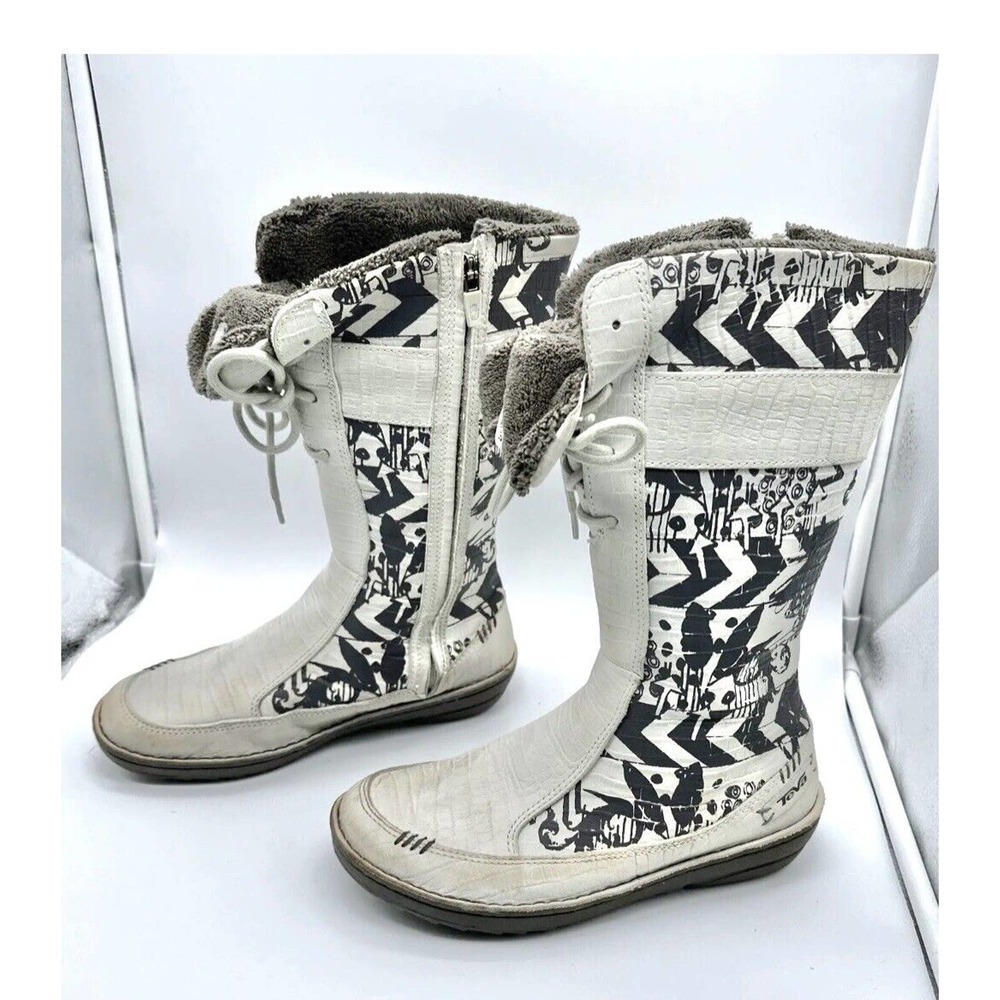Teva Winter Boots Womens 7 White N Black 4058 Kiru Nubuck Leather Fleece Lined